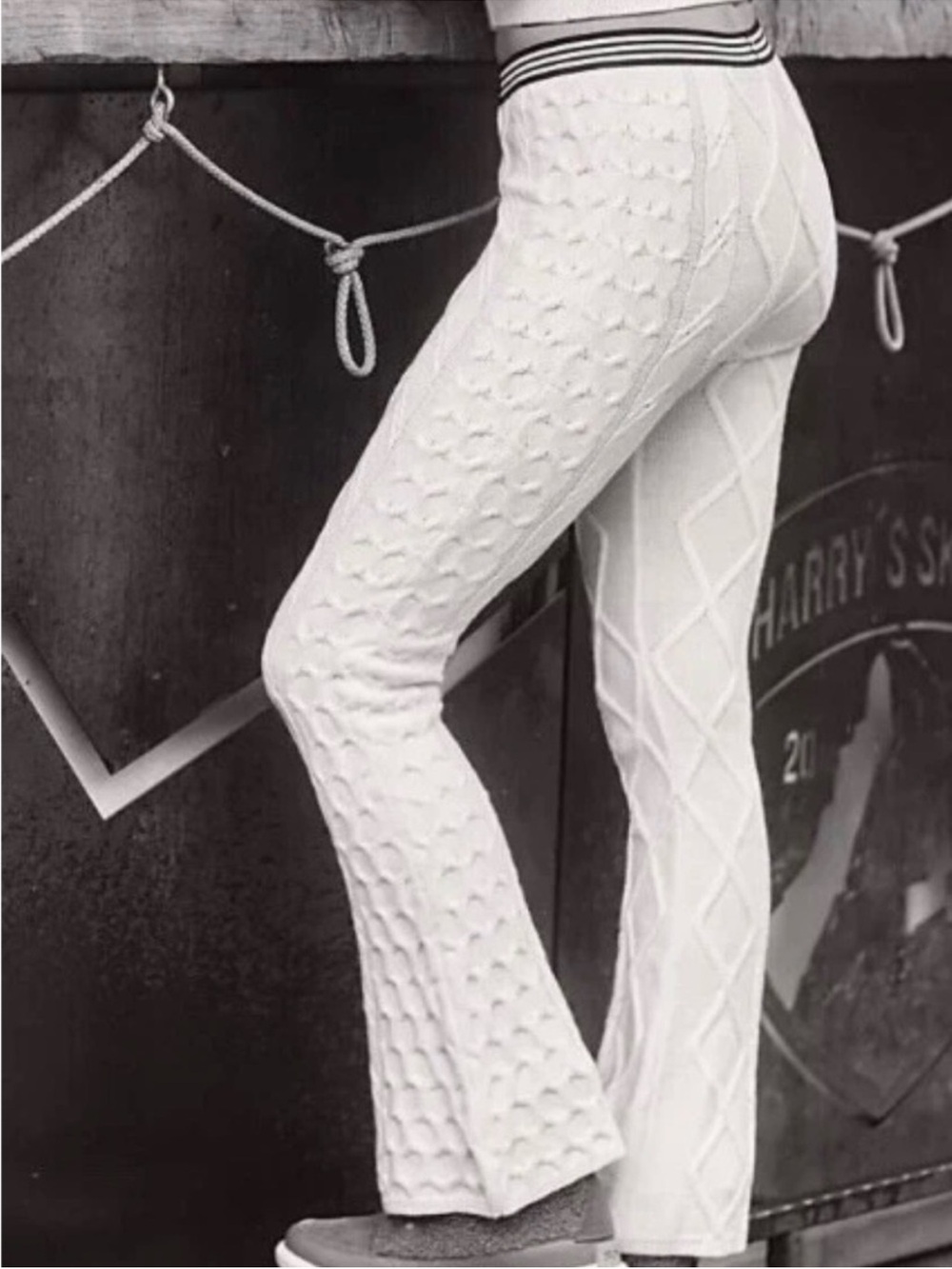 Free People Movement Cable-Knit Flared Pants - White Sz. XS